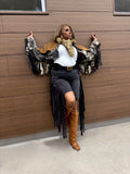 Distressed Denim Cropped Fringe Jacket