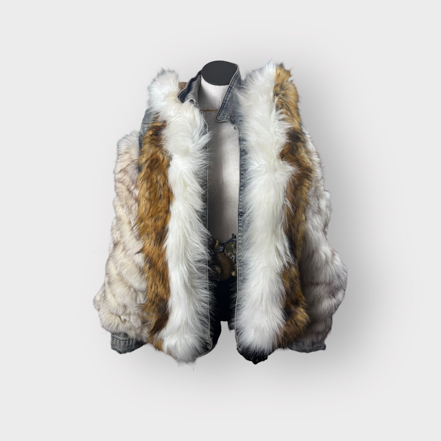 Custom Denim Fox and Faux Fur Hooded Jacket