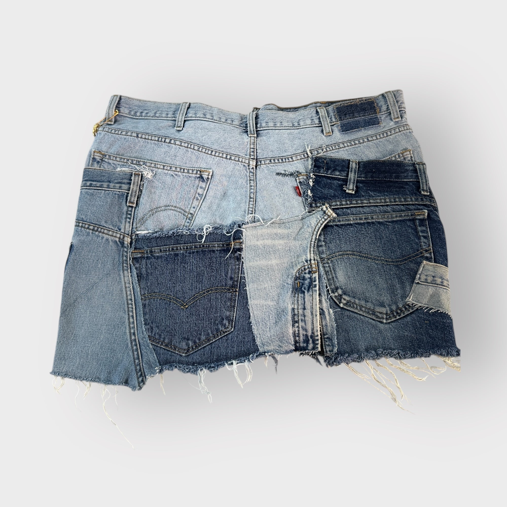 Double Denim Patchwork Mini Skirt