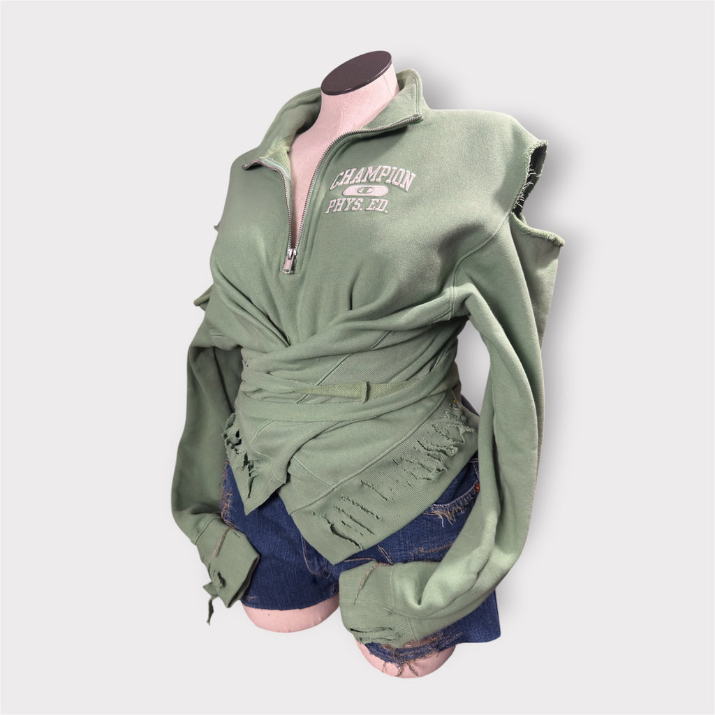 Pistachio Reconstructed Distressed Wrap Crewneck