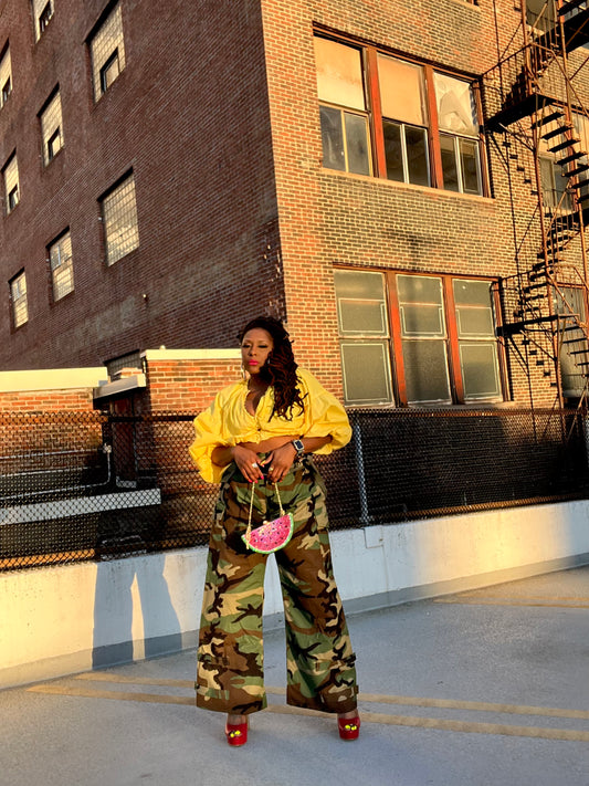 High Waisted Wide Leg Camo Cargos