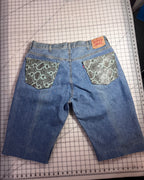 Triple Denim Cowgirl Couture Python Leather Jorts