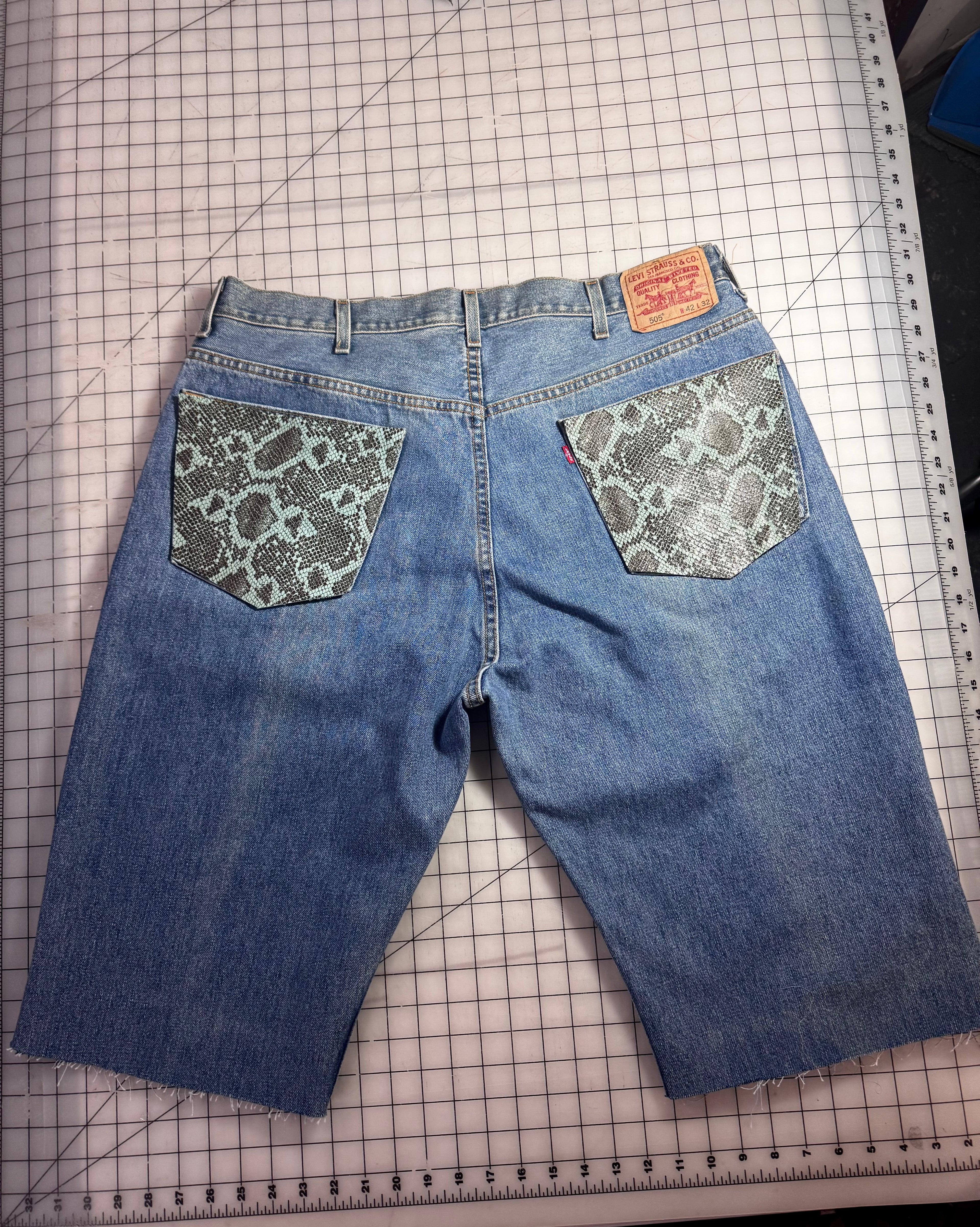 Triple Denim Cowgirl Couture Python Leather Jorts