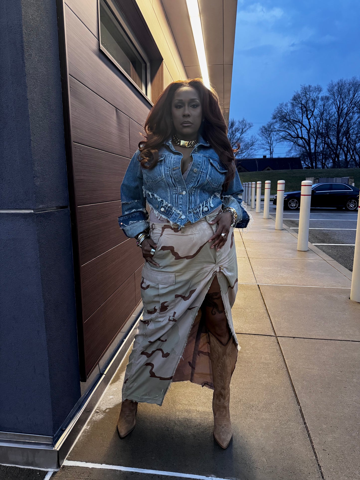 Distressed V Cut Denim Jacket