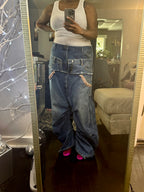 Triple Denim Baggy Cowgirl Couture Drop Crotch Denim Wide Leg Jeans