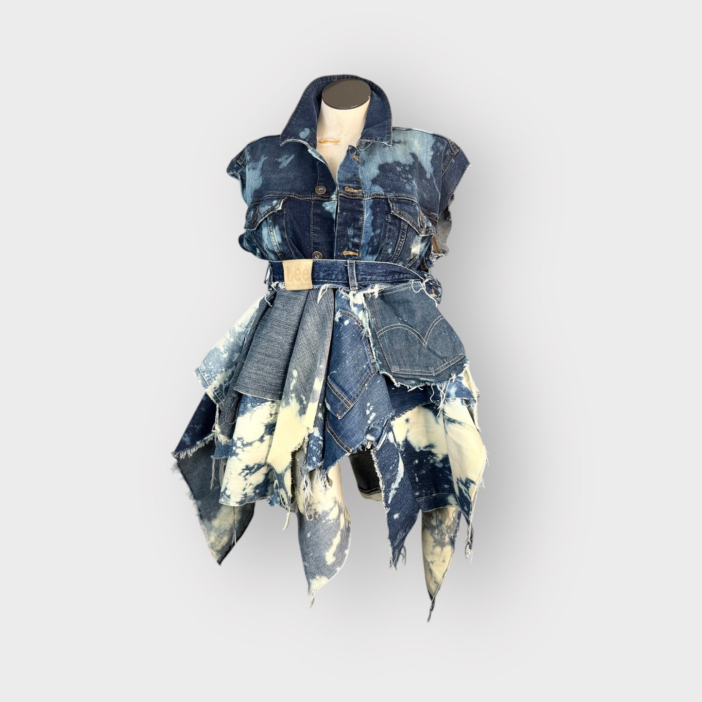 Distressed Multi Denim Peplum Dress
