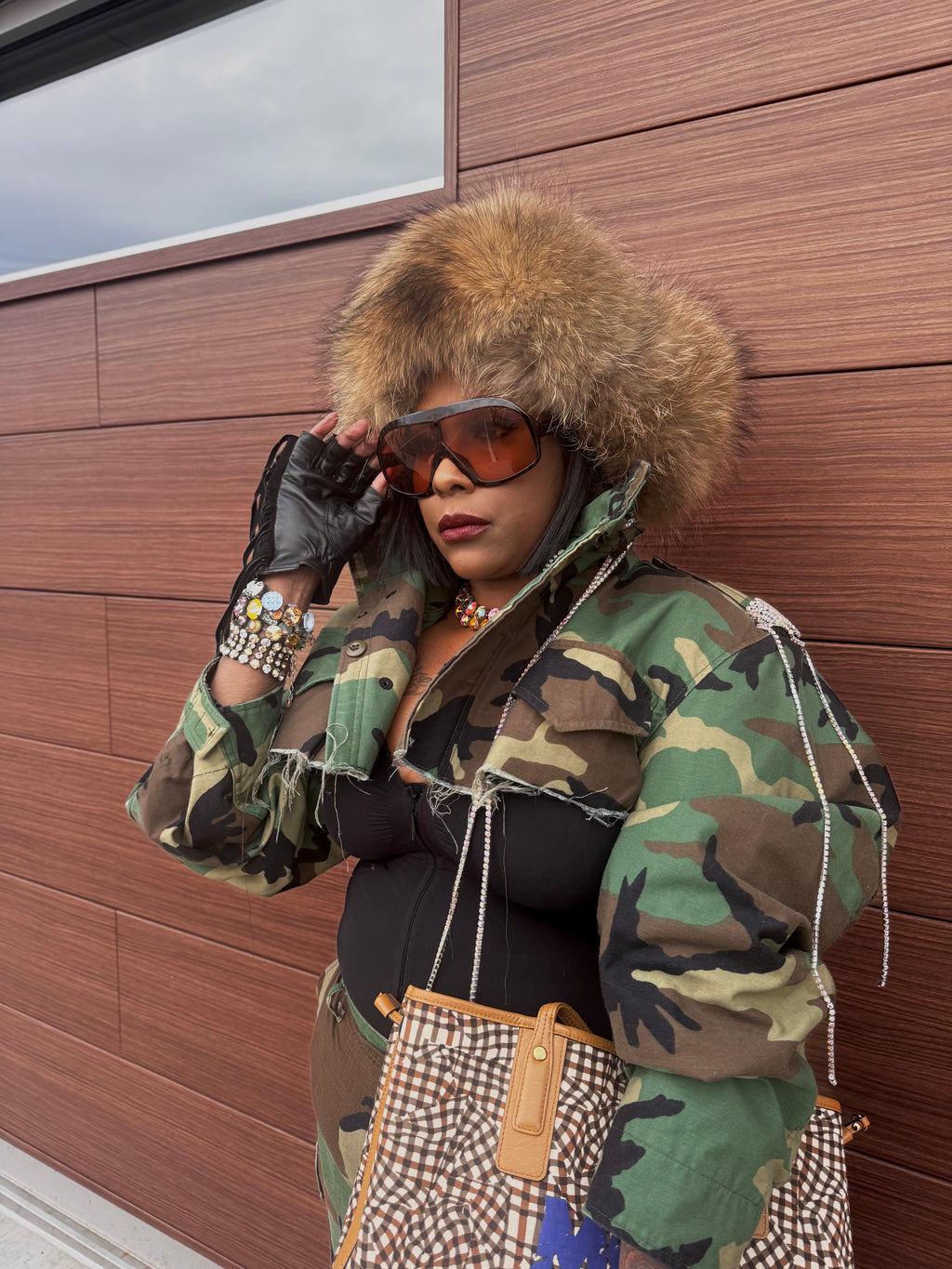 Custom Camo Faux Fur Wide Leg Cargos
