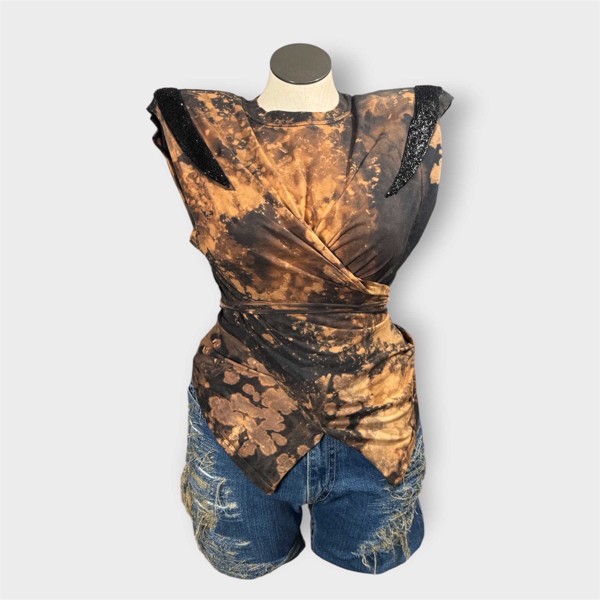 Luxe Distressed Bling Wrap Tee