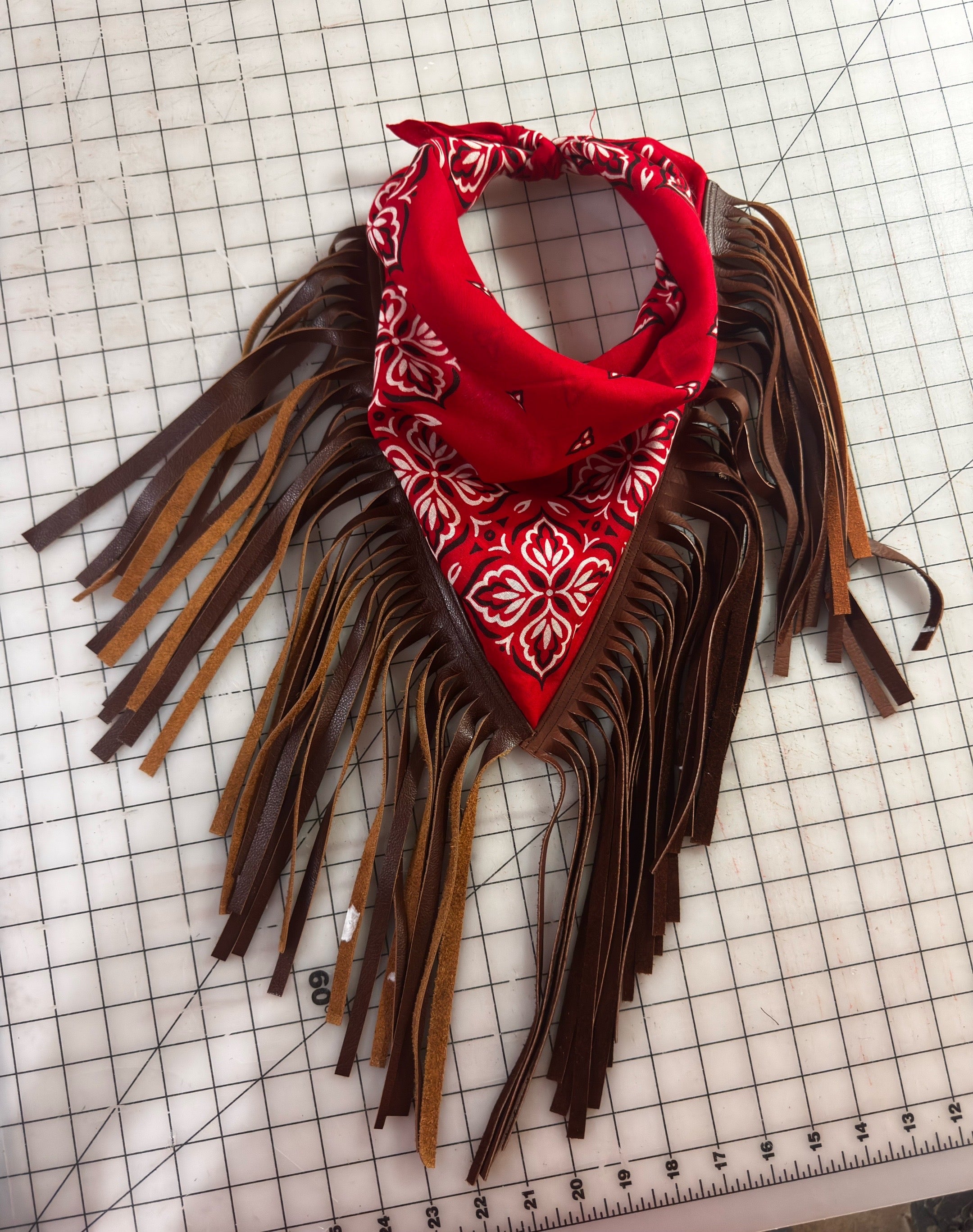 Vintage Bandana with Chocolate Leather Fringe