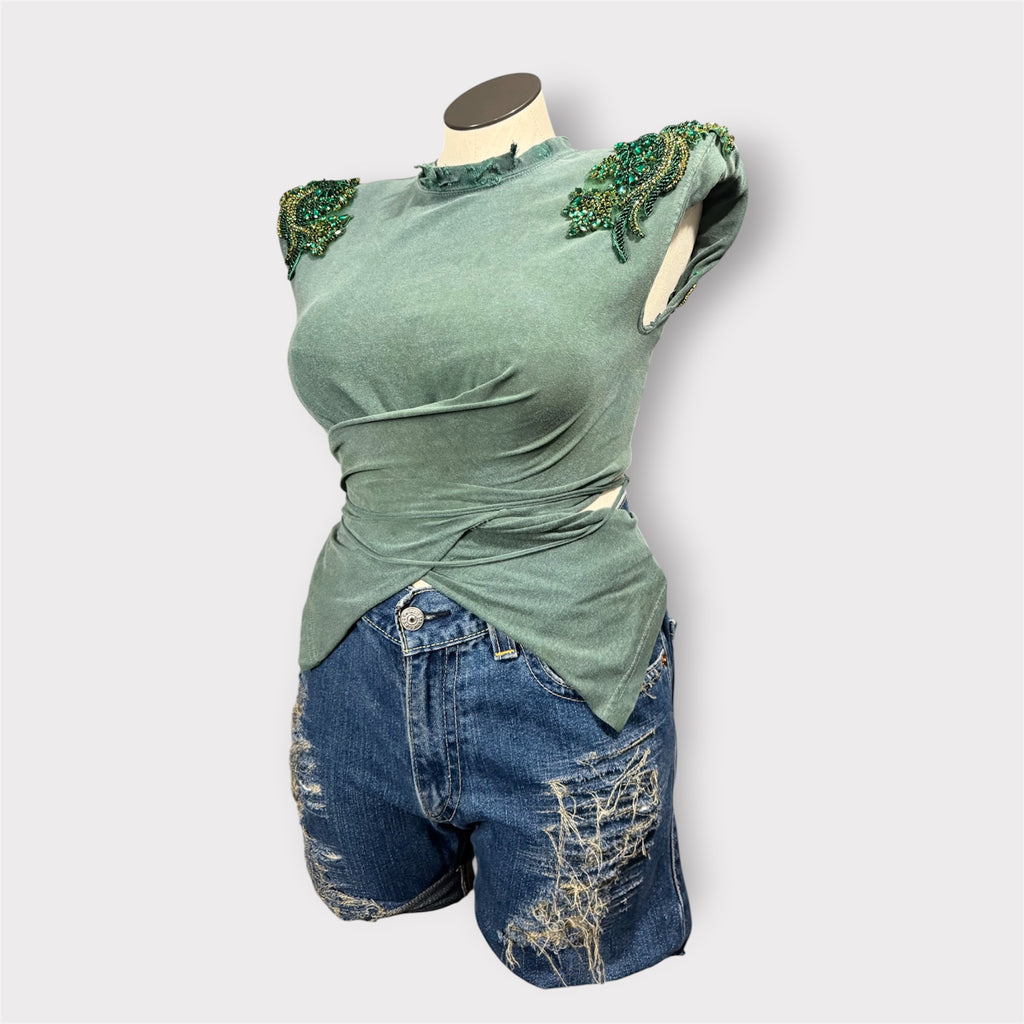 MOD Couture Bling Shoulder Waist Wrap Tee