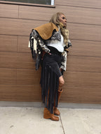 Distressed Denim Cropped Fringe Jacket