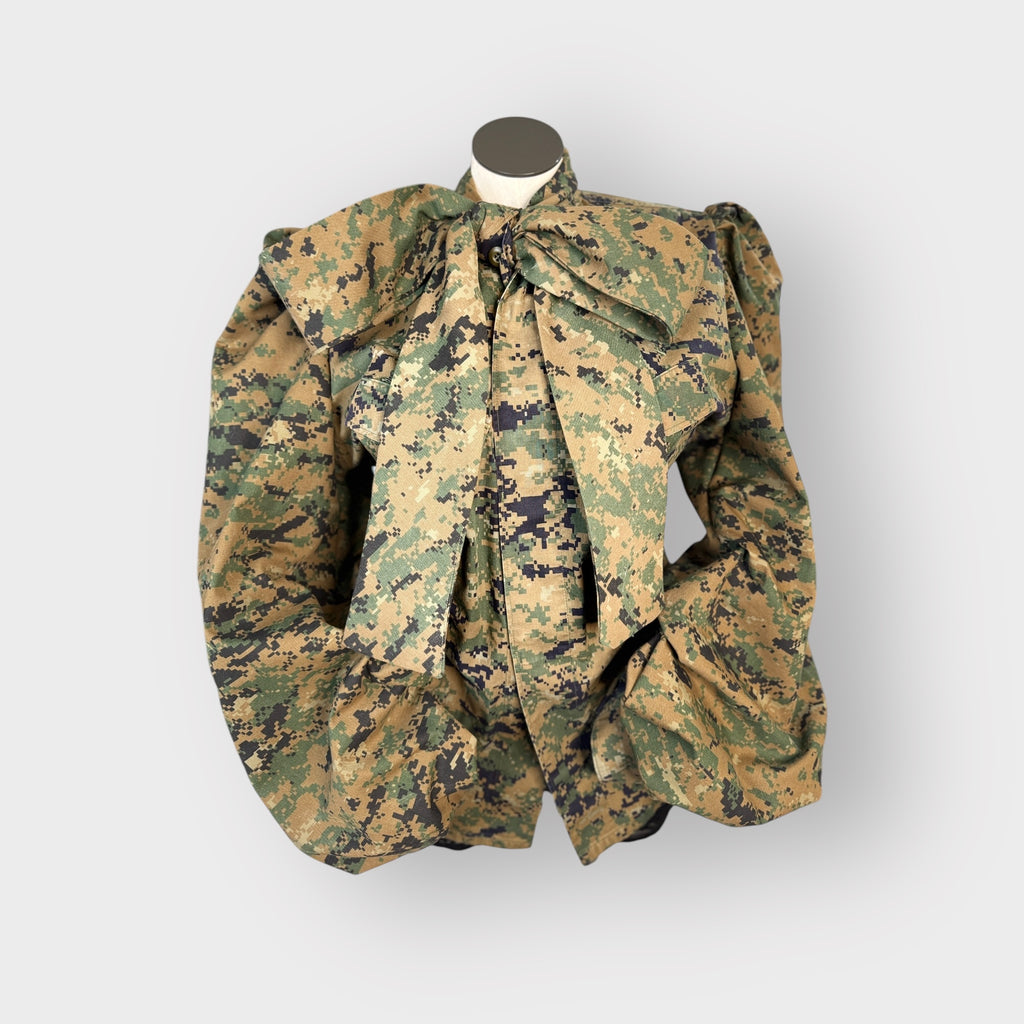 Digital Camo Shacket with Ribbon Collar n Bishop Sleeves