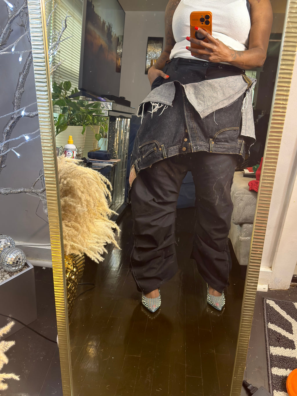Double Cargo Inverted Barrel Pant w Denim Overlay