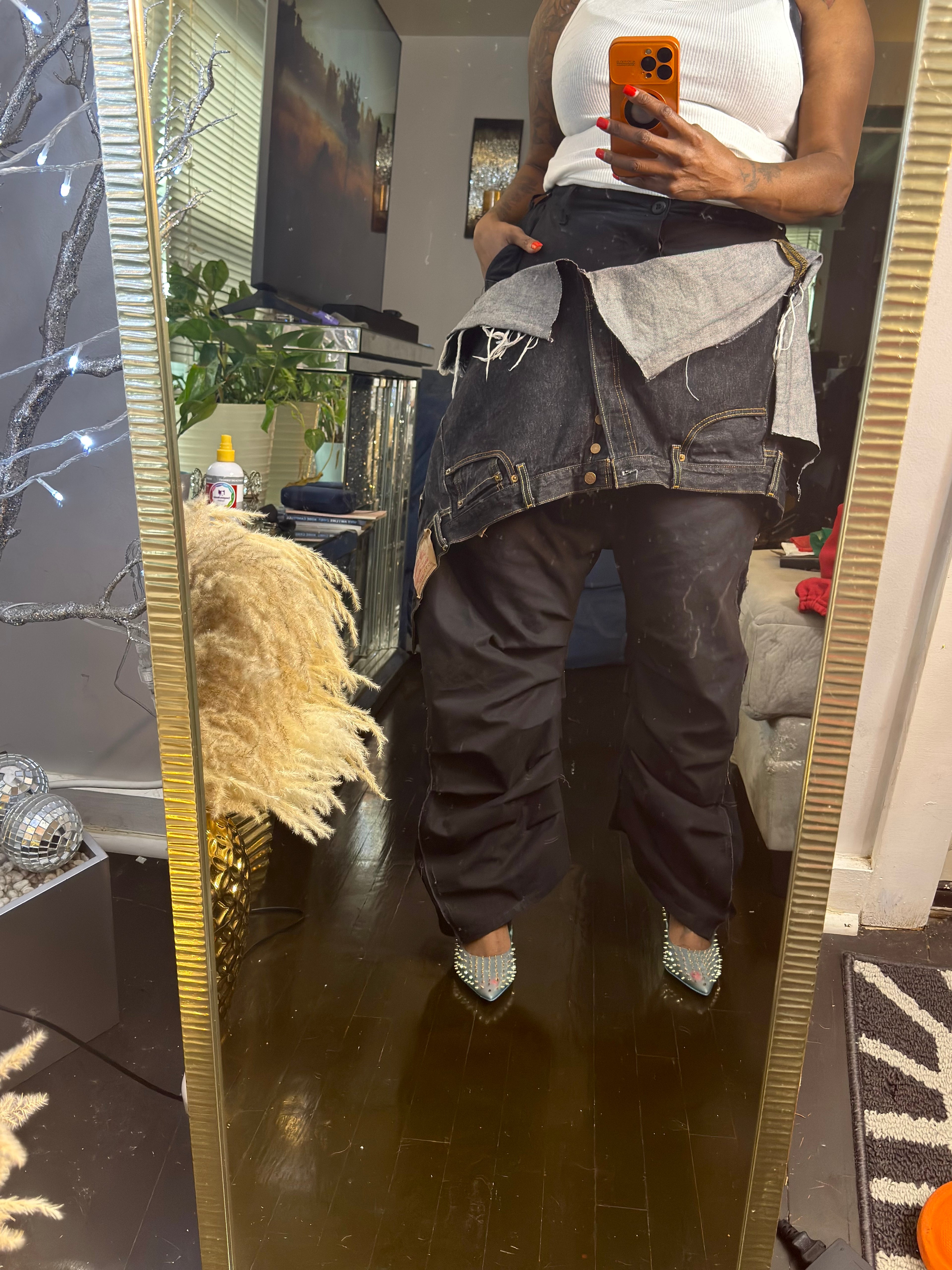 Double Cargo Inverted Barrel Pant w Denim Overlay