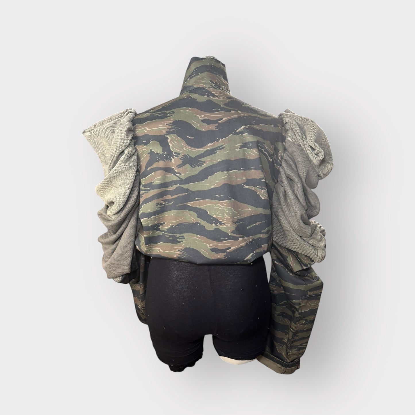 Tiger Stripped Cropped Camo Sweater Sleeve Shacket