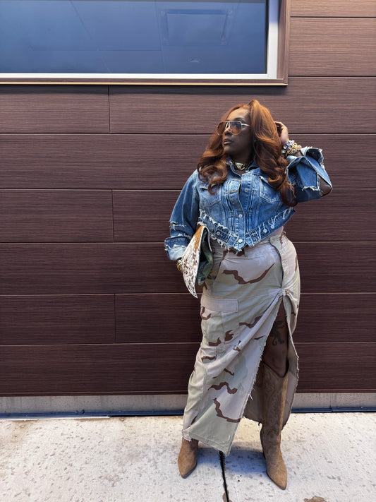 Distressed V Cut Denim Jacket