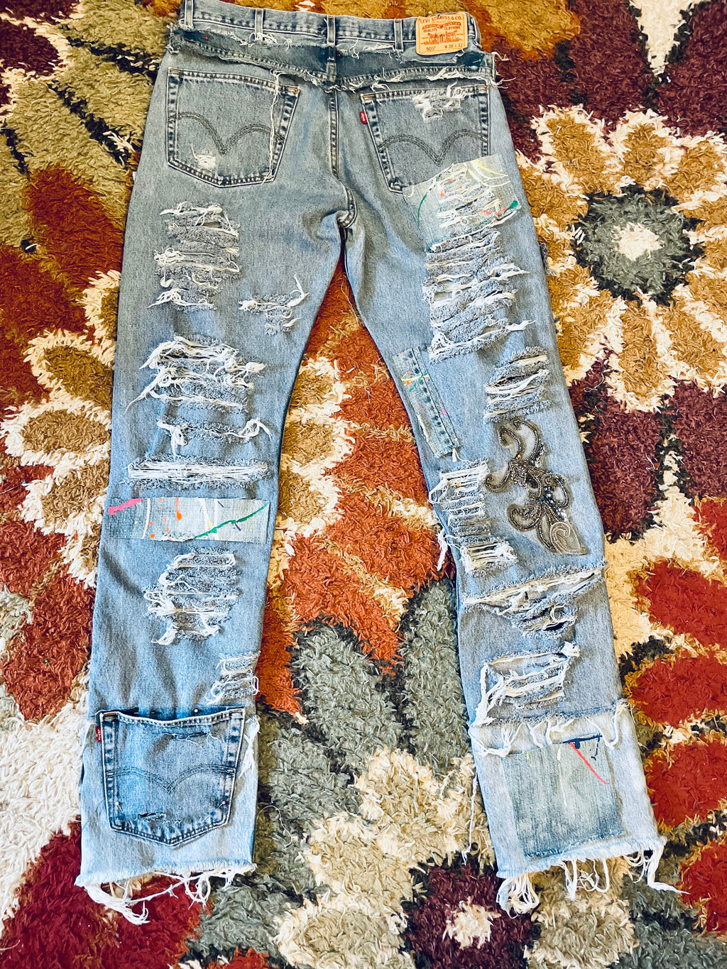 Distressed Denim Patchwork Jeans