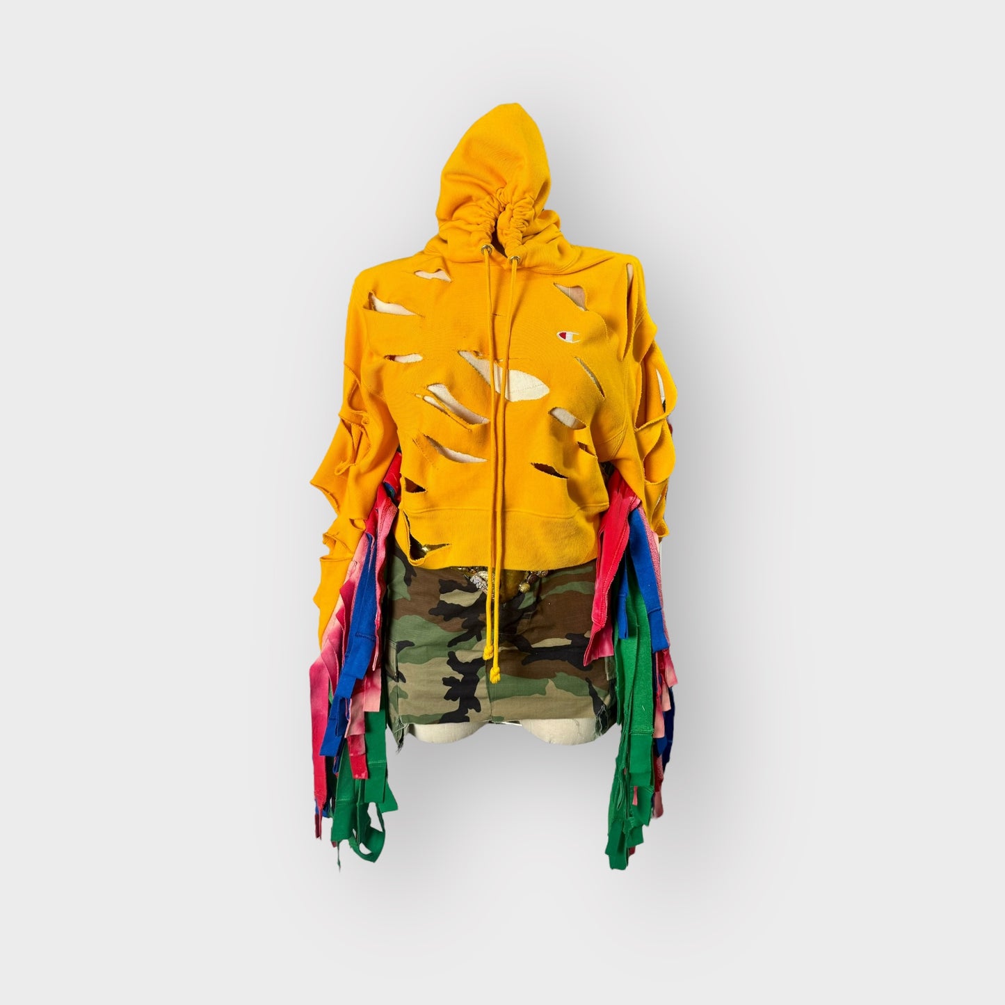 Multicolor Fringe Crop Hoodie