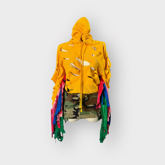 Multicolor Fringe Crop Hoodie