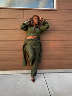 Military Green Giraffe Western Insp. Cropped Top