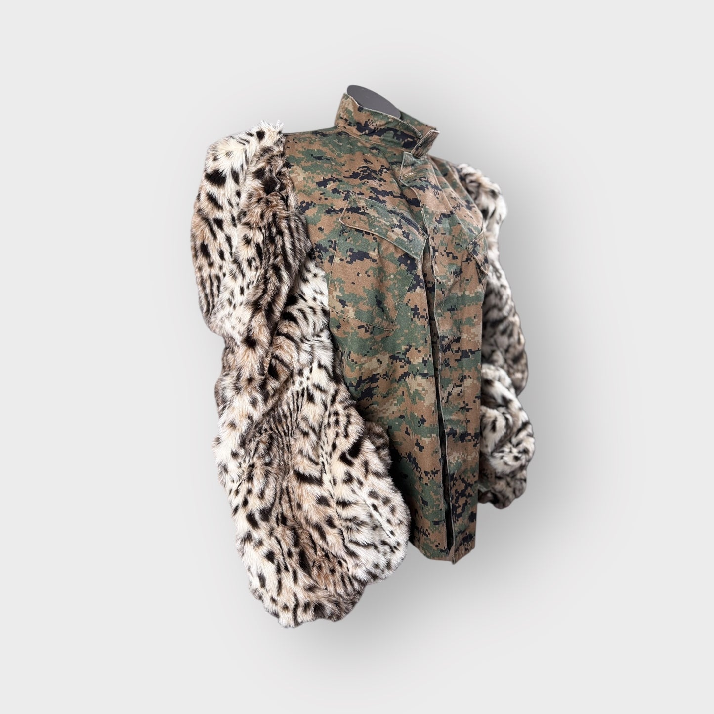 Custom Camo n Snow Leopard Faux Fur Bishop Sleeve Shacket