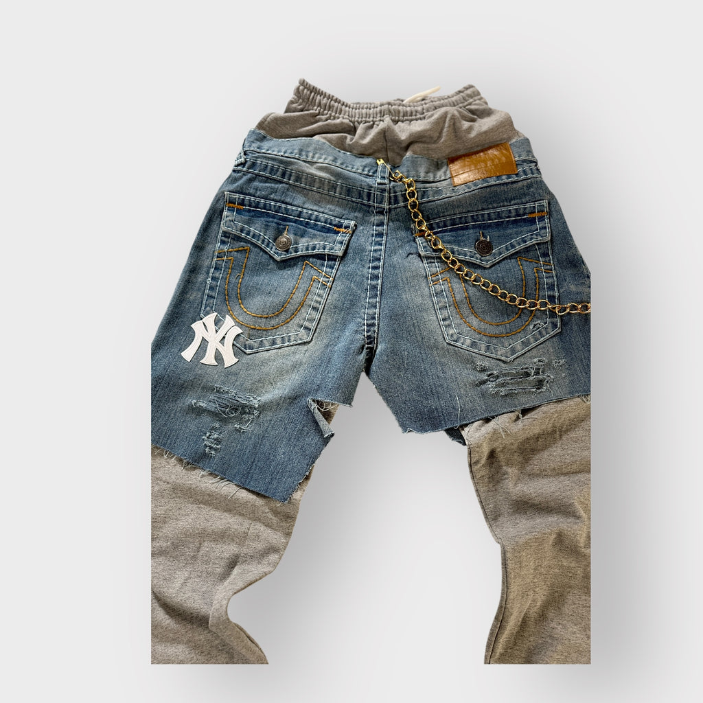 Distressed Denim Layover Joggers
