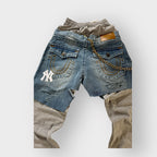 Distressed Denim Layover Joggers