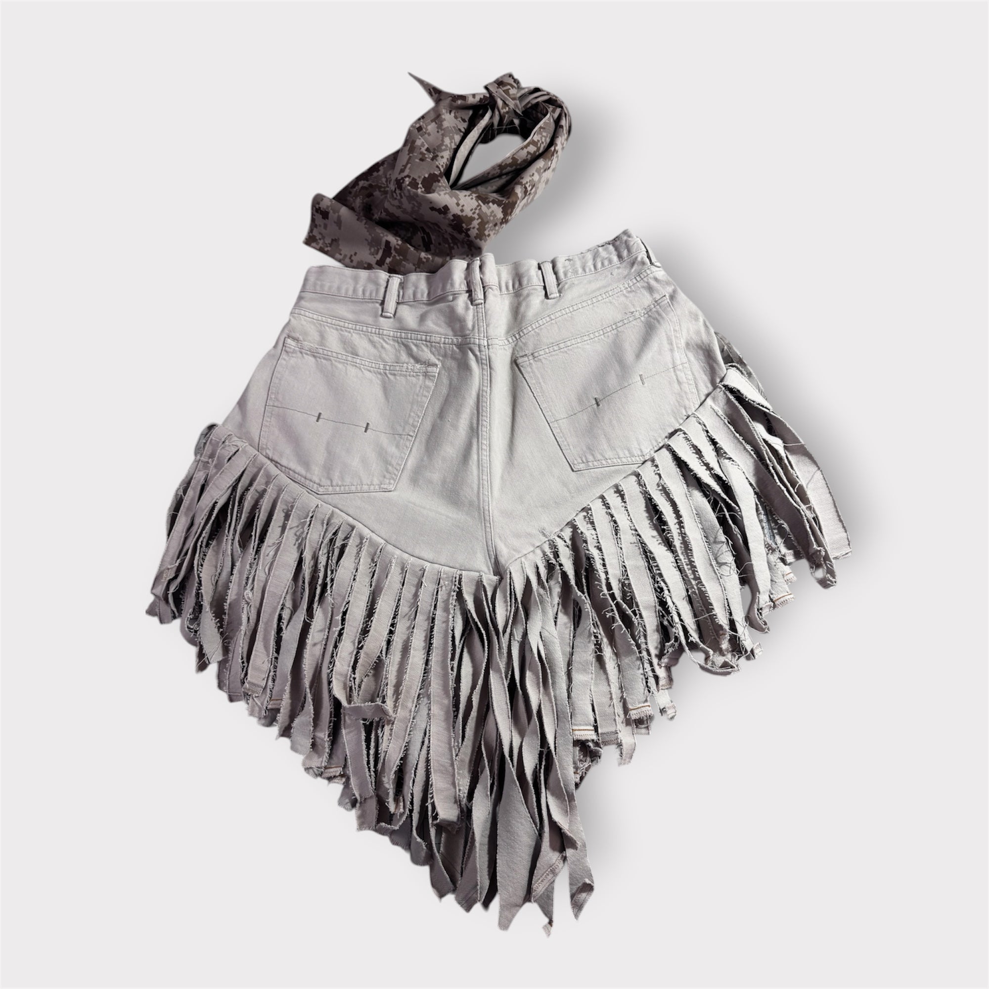 Denim Rodeo Style Double Waist Fringe Skirt