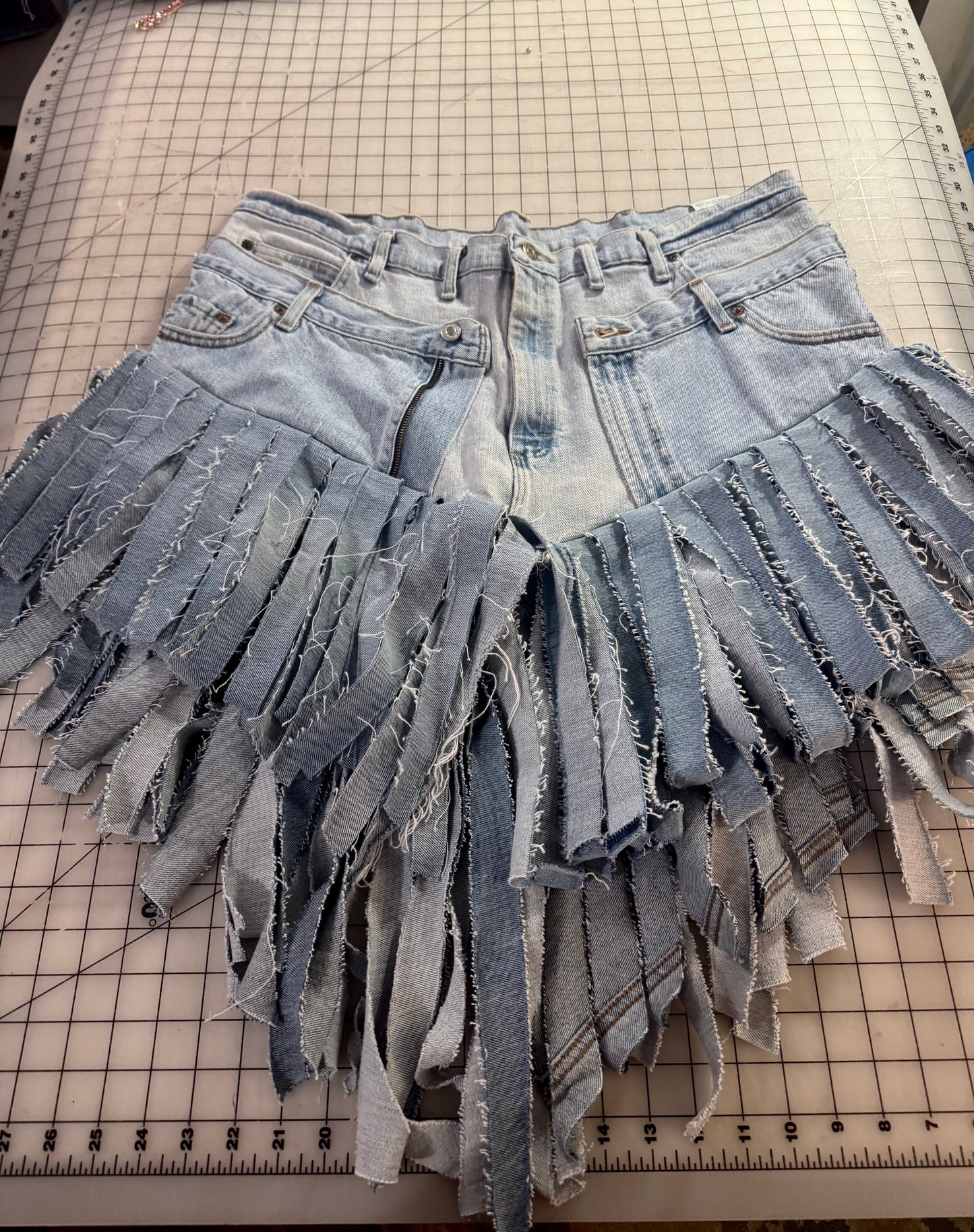 Double Denim Cowgirl Fringe Skirt