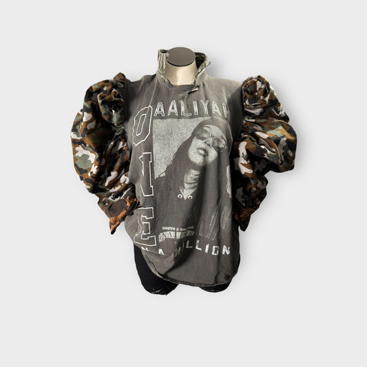 Distressed Grunge Camo Couture Sleeve Tee