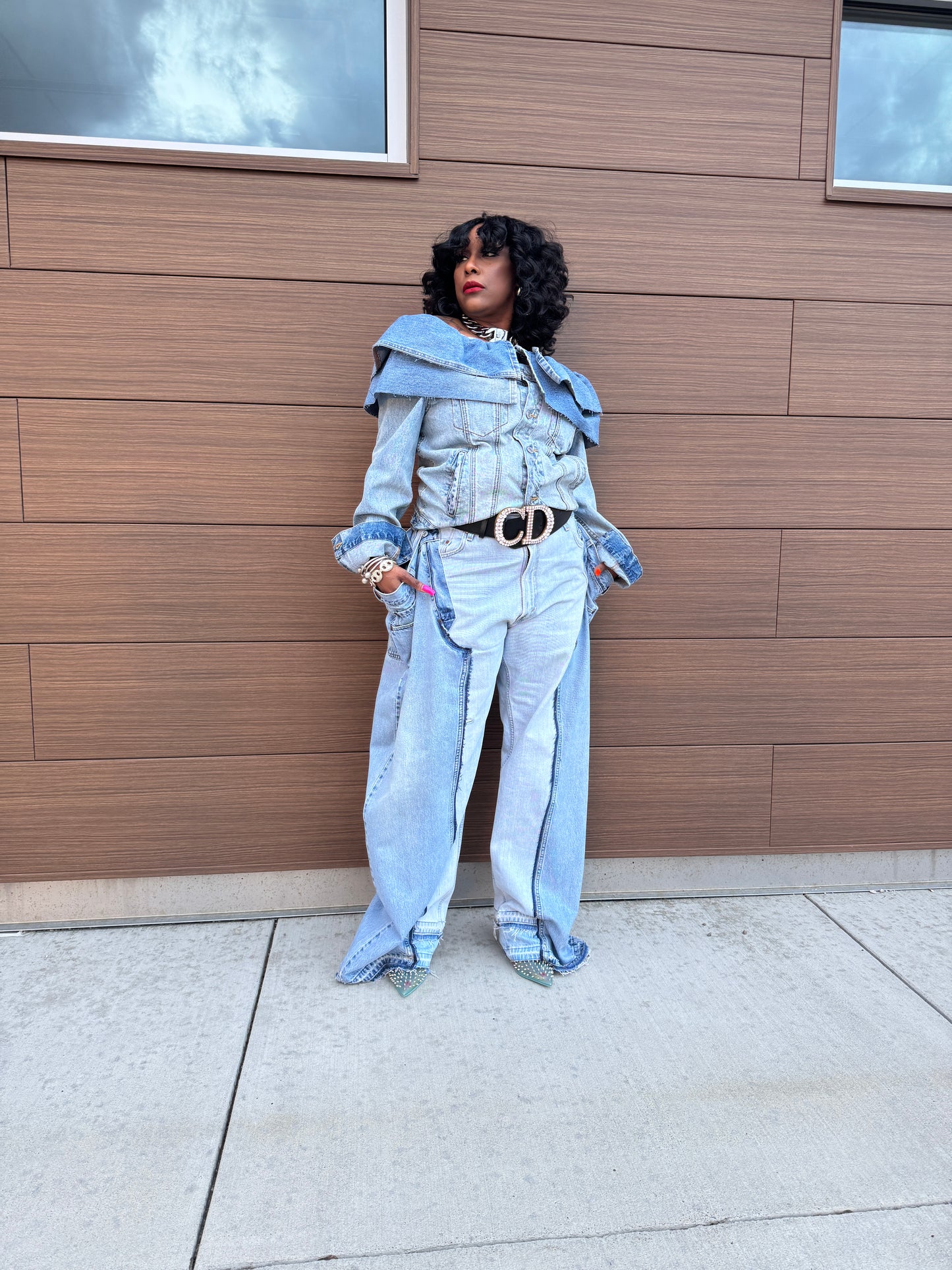 Denim Off the Shoulder Ruffle Jacket