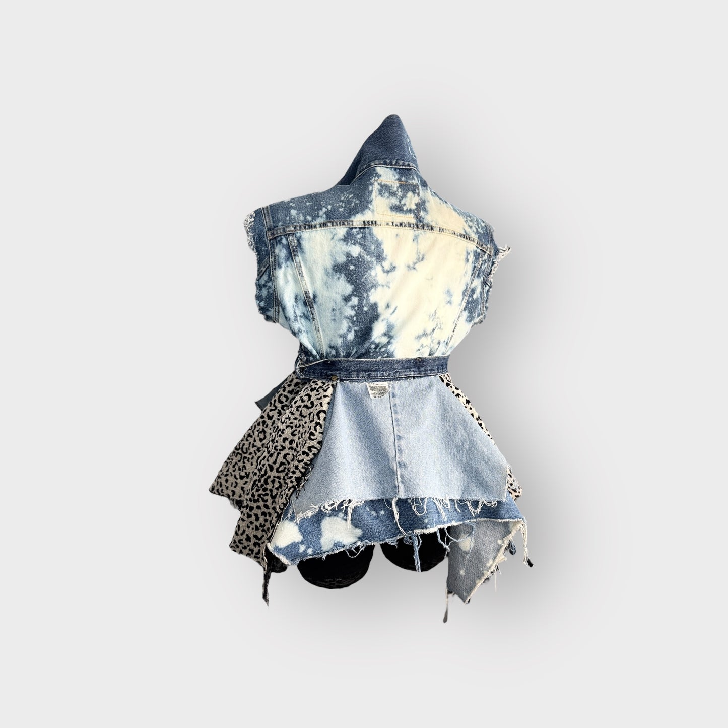 Distressed Denim n Leopard Peplum