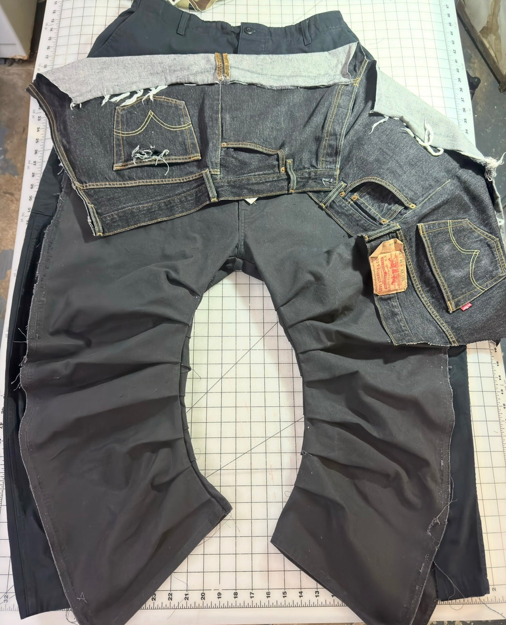 Double Cargo Inverted Barrel Pant w Denim Overlay