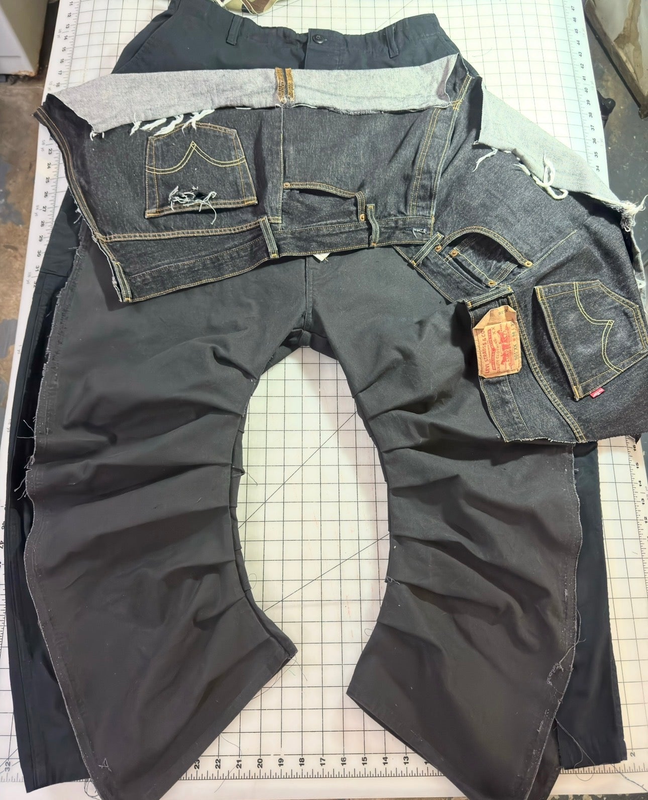 Double Cargo Inverted Barrel Pant w Denim Overlay