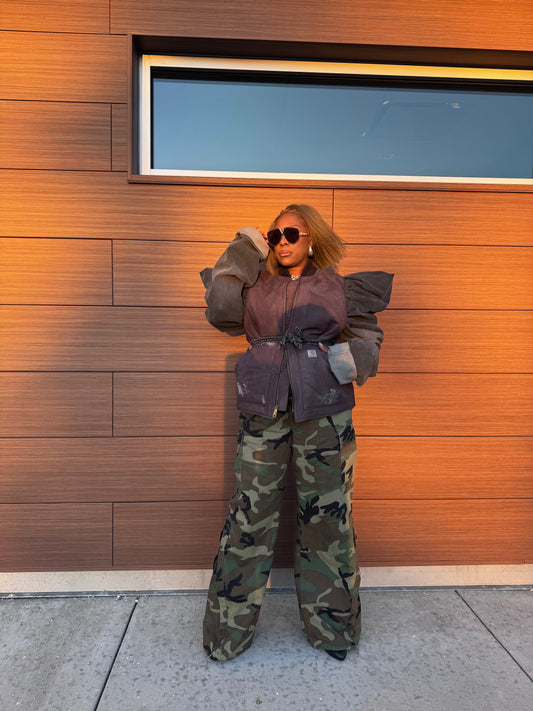 Ash Black Workwear to Runway Puffy Sleeve Coat