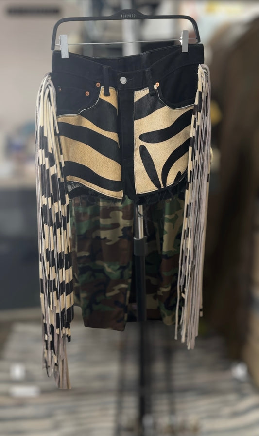 Custom Zebra Cowgirl Couture Fringe Shorts