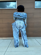 Double Denim Chap Style Wide Leg Jeans