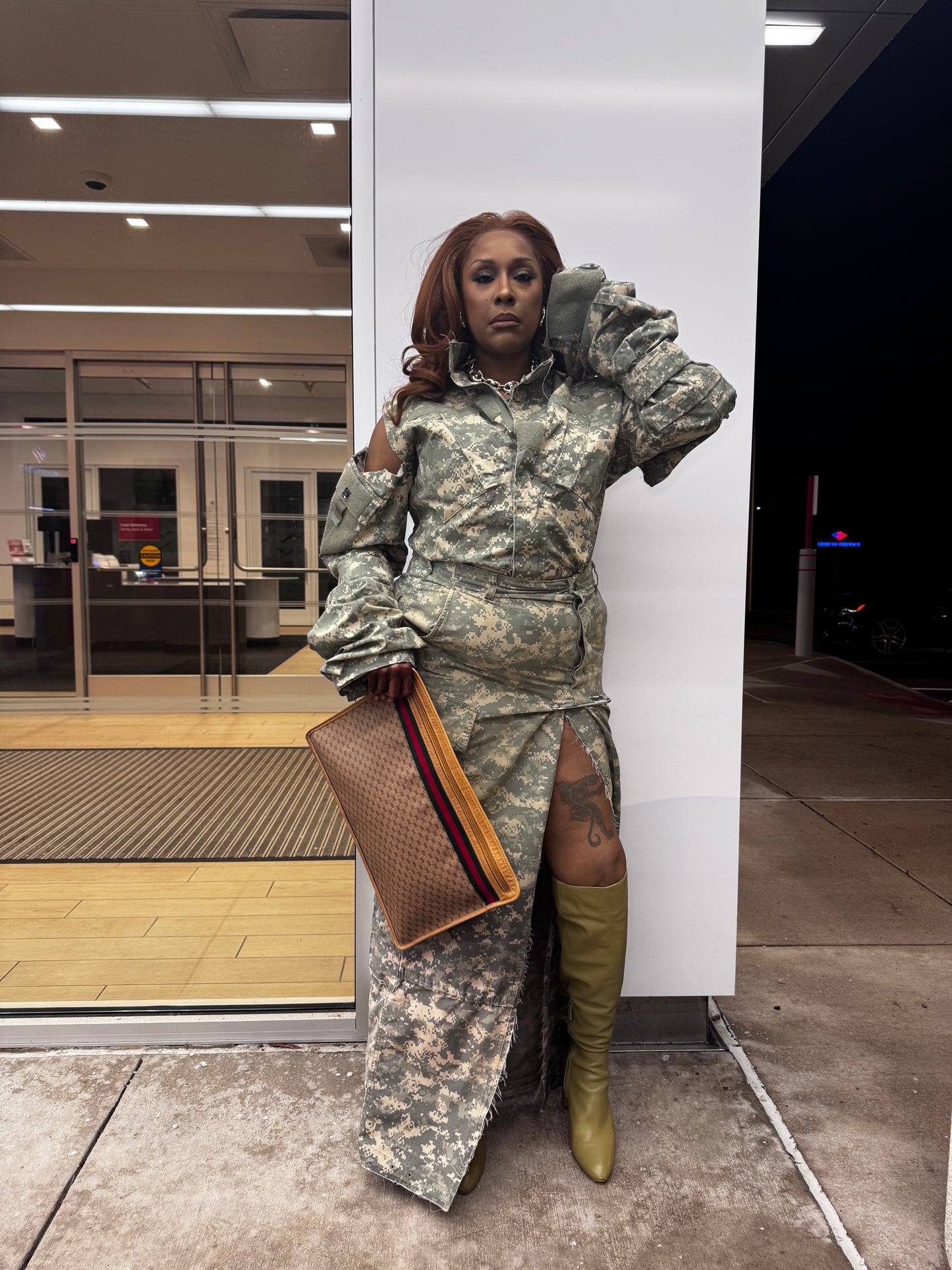 Digital Camo Cold Shoulder Bishop Sleeve Shacket