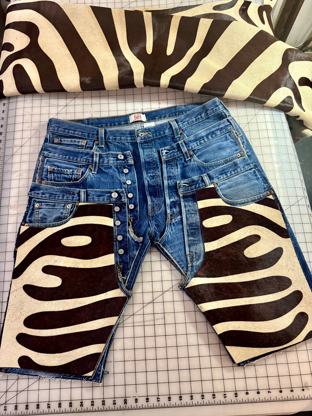 Cowgirl Couture Triple Denim Zebra Hide Bermuda’s