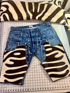 Cowgirl Couture Triple Denim Zebra Hide Bermuda’s
