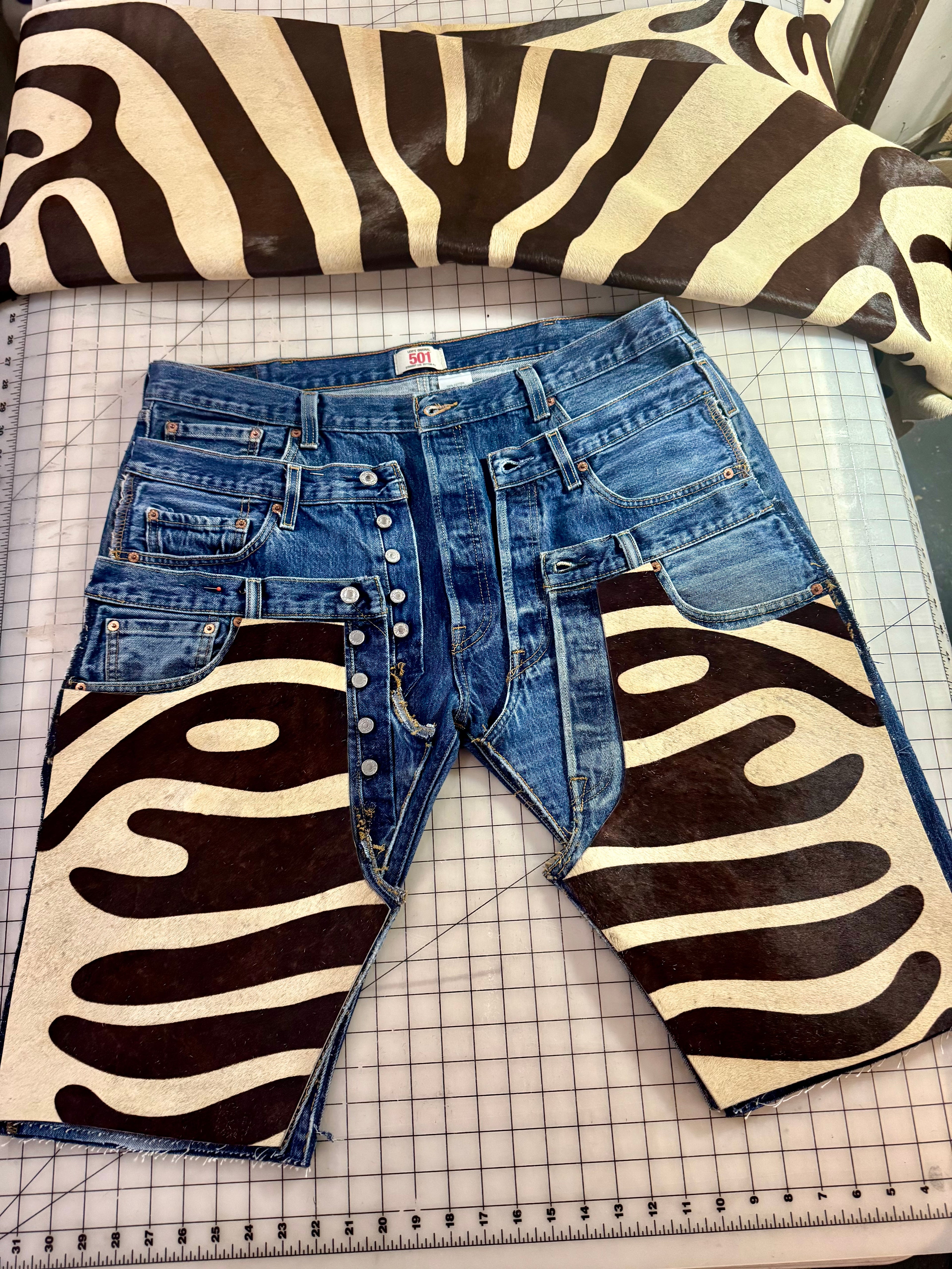 Cowgirl Couture Triple Denim Zebra Hide Bermuda’s