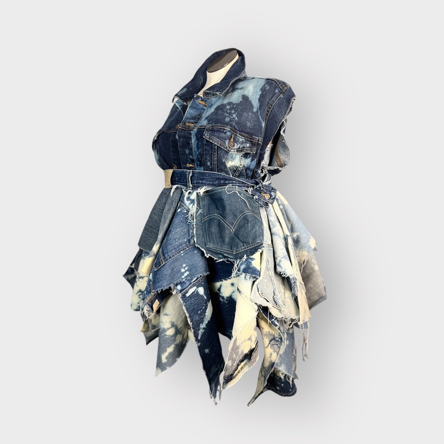 Distressed Multi Denim Peplum Dress