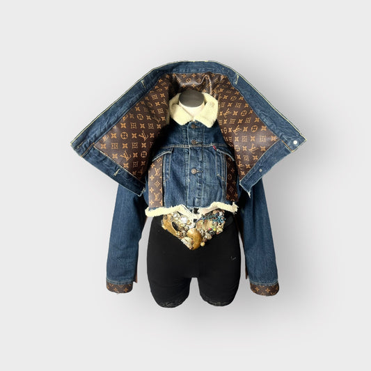 Denim Couture Designer Insp. Cowl Neck Cropped Jacket
