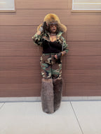 Custom Camo Faux Fur Wide Leg Cargos