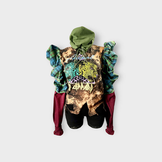 Leopard Mixed Media Street Style Hooded Tee