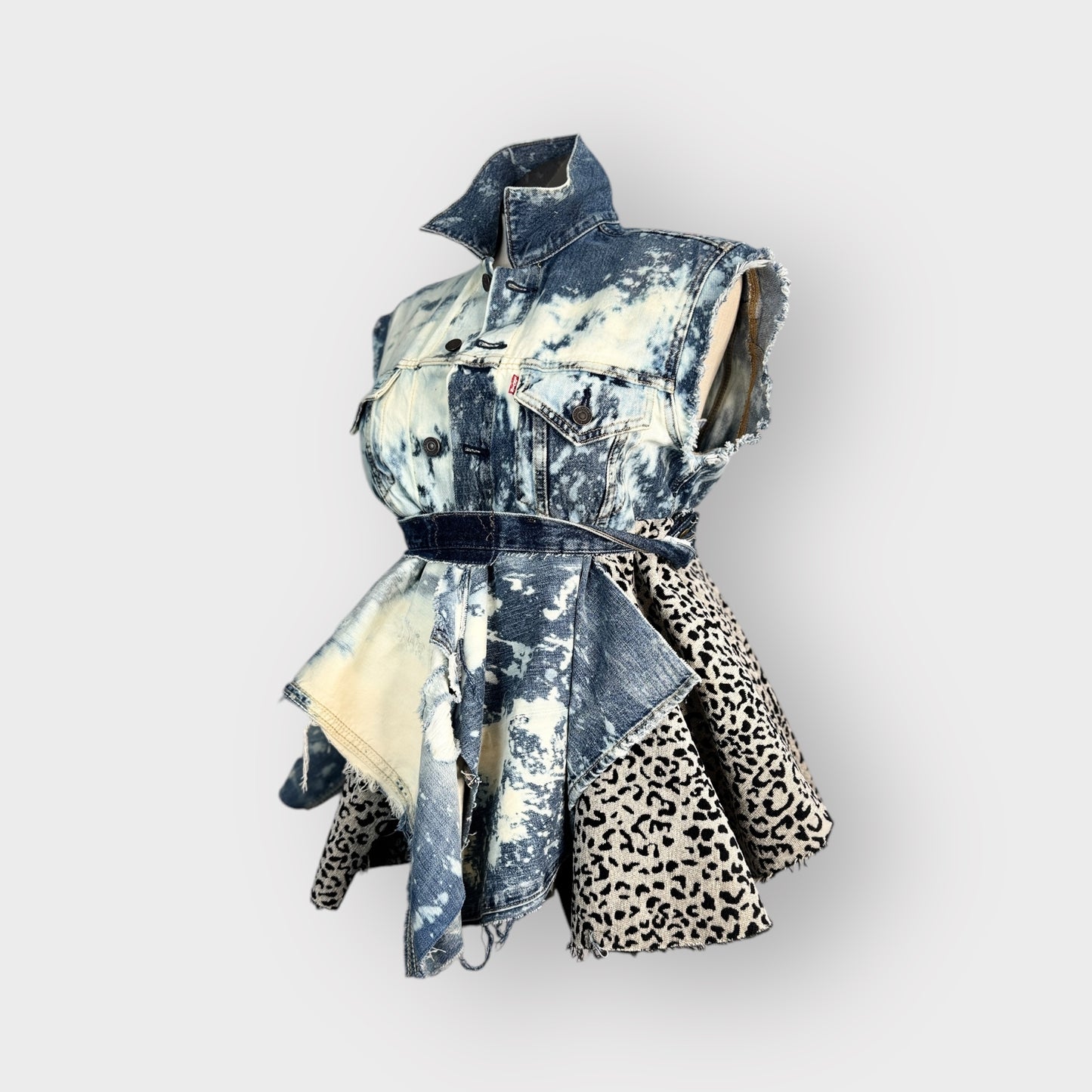 Distressed Denim n Leopard Peplum