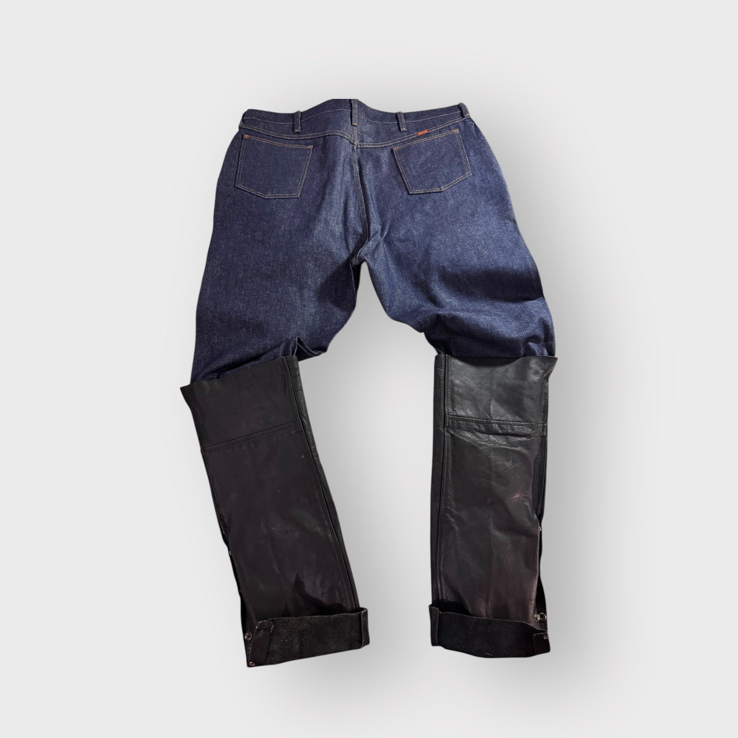 Butterfly Denim Western Style Leather Chap Rider Jeans