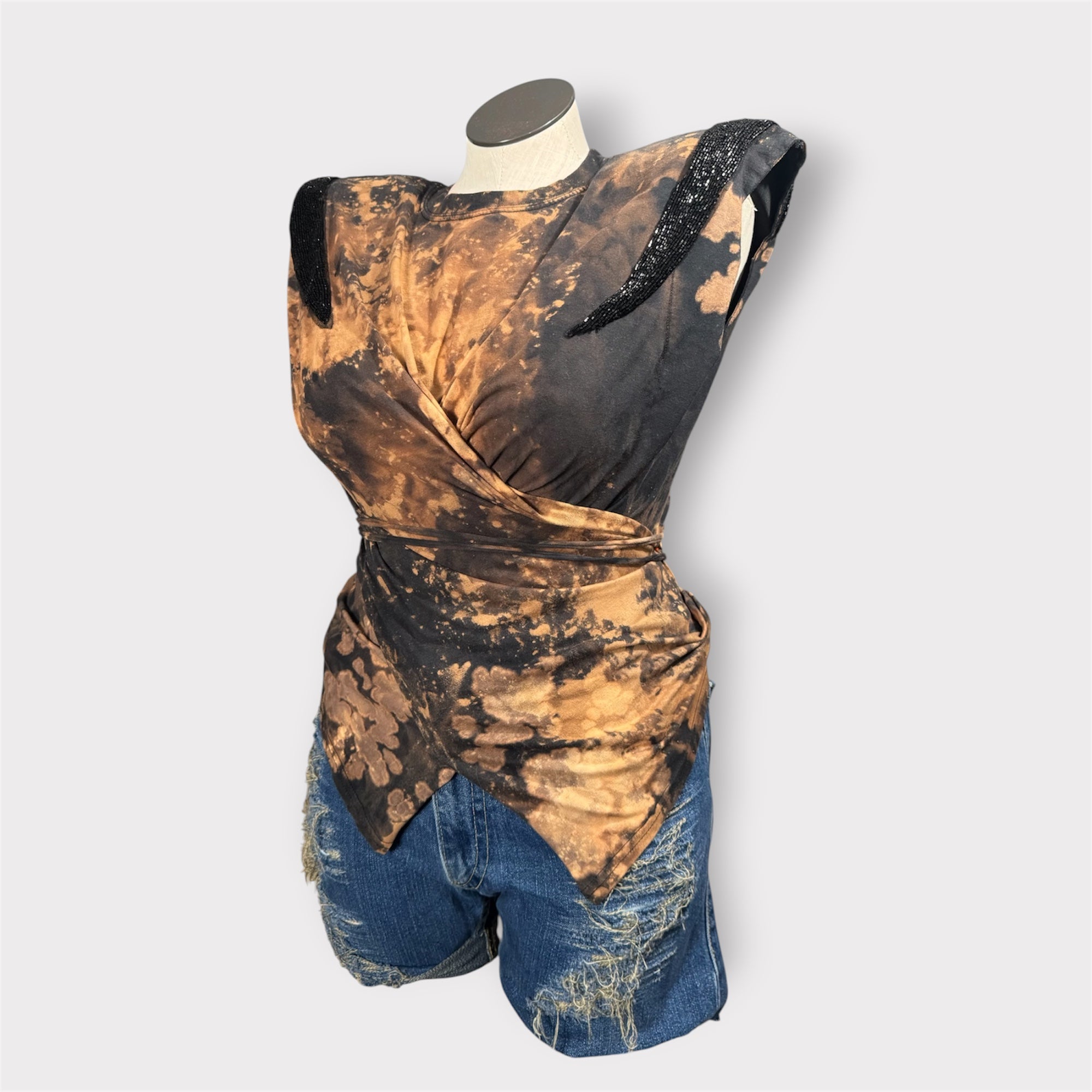 Luxe Distressed Bling Wrap Tee