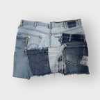Double Denim Patchwork Mini Skirt