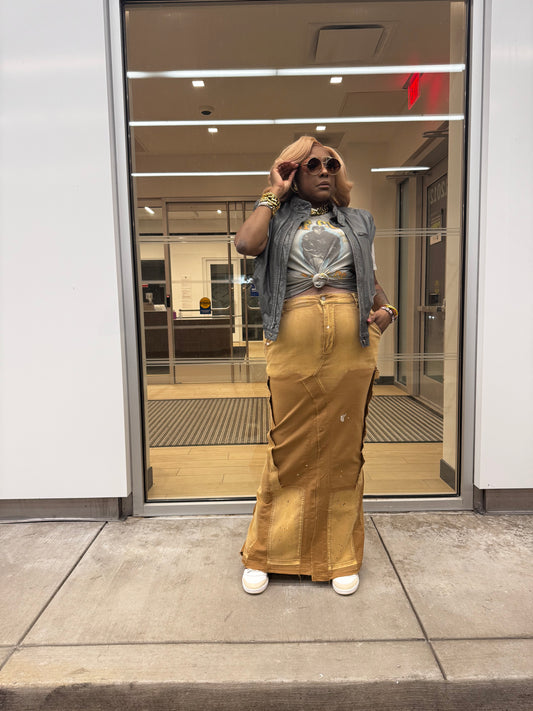 Distressed Butter Wheat Fishtail Skirt | Luxe Back Zip Couture